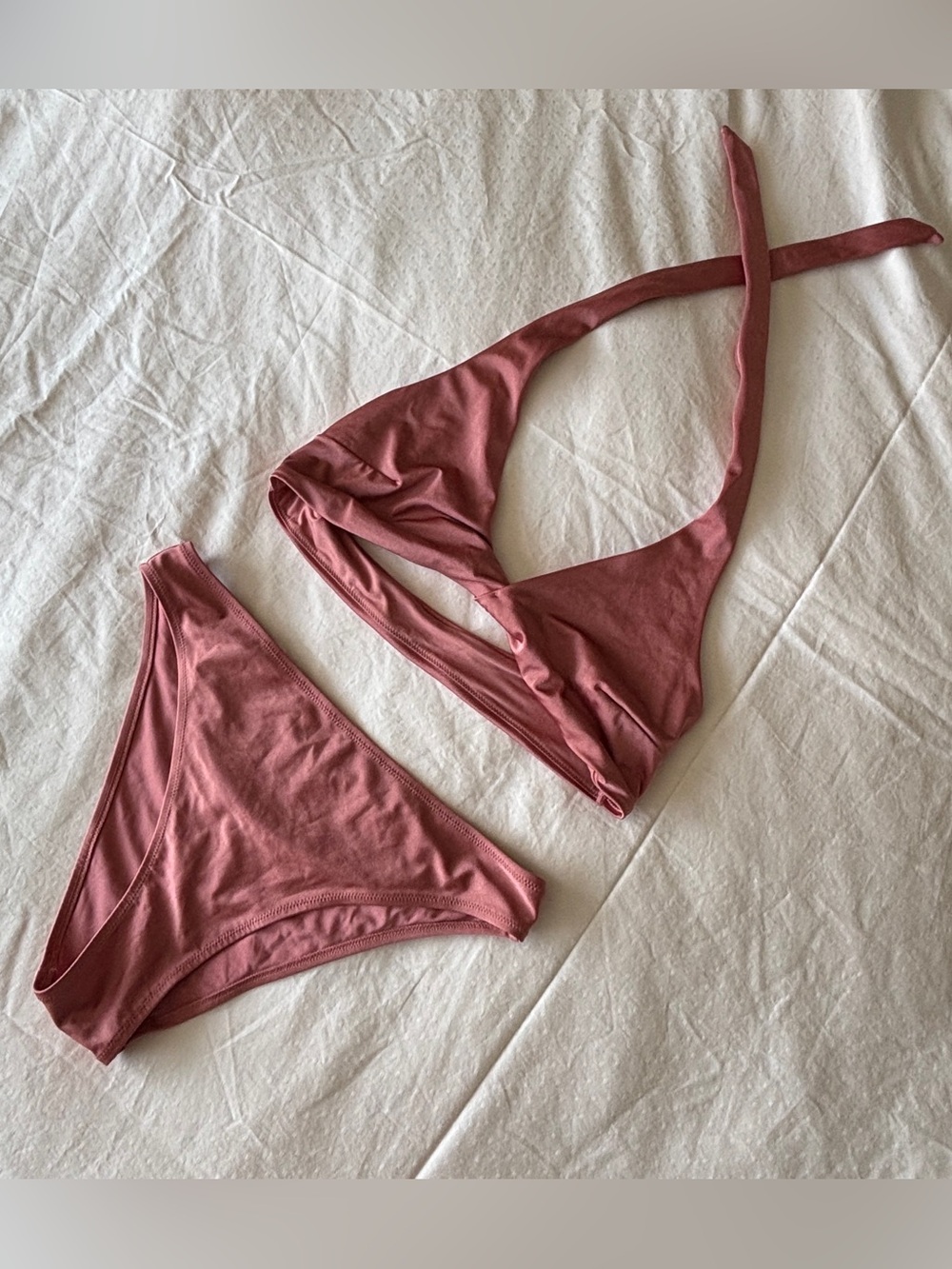 H&M Dusty Rose Triangle Bikini Set with Front Knot Detail (Top 14 Bottom 12)